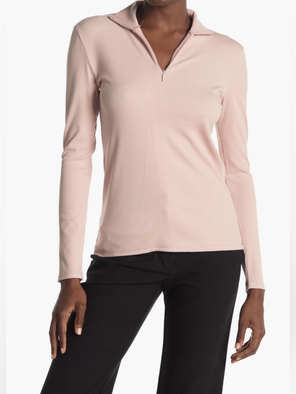 T Tahari NWT Q-Zip Blush Long Sleeve Top